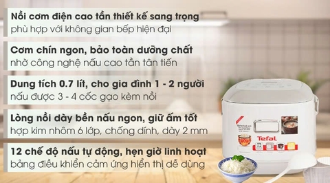 Nồi cơm điện cao tần Tefal 0.7 lít RK604165 _ Hàng chính hãng
