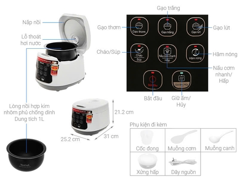 Nồi cơm điện tử Tefal 1 lít RK730168 - 600W _ Hàng chính hãng