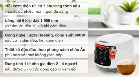 Nồi cơm điện tử Tefal 1 lít RK730168 - 600W _ Hàng chính hãng