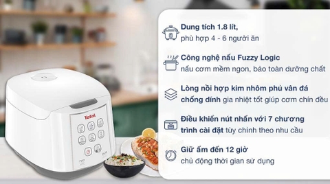 Nồi cơm điện tử Tefal 1.8lít RK733168 - 750W _ Hàng chính hãng