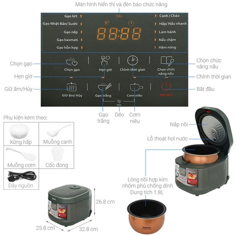 Nồi cơm cao tần Tefal 1.8 lít RK818A68 _ Hàng chính hãng