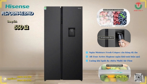 Tủ lạnh Hisense Inverter 550 lít Side By Side RS708N4EBND