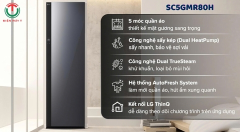 Tủ chăm sóc quần áo thông minh LG Styler Inverter 5 móc SC5GMR80H