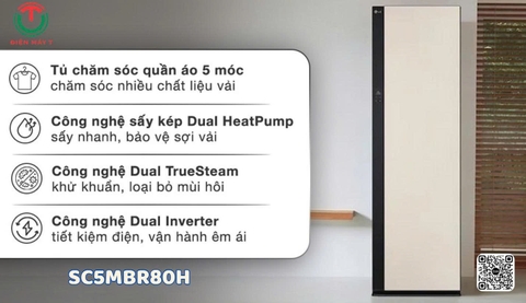 Tủ chăm sóc quần áo thông minh LG Styler Inverter 5 móc SC5MBR80H