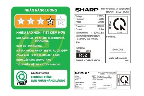 Máy lạnh Sharp Inverter 1.5 HP AH-XP13DSW