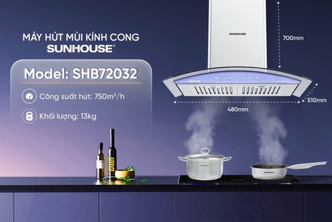 Máy hút mùi kính cong Sunhouse SHB72032