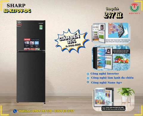 Tủ lạnh Sharp Inverter 247 lít SJ-X270V-DG