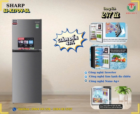 Tủ lạnh Sharp Inverter 247 Lít SJ-X270V-SL