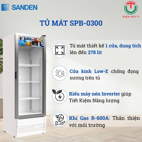 Tủ mát cửa kính Inverter 278 lít Sanden SPB-0300