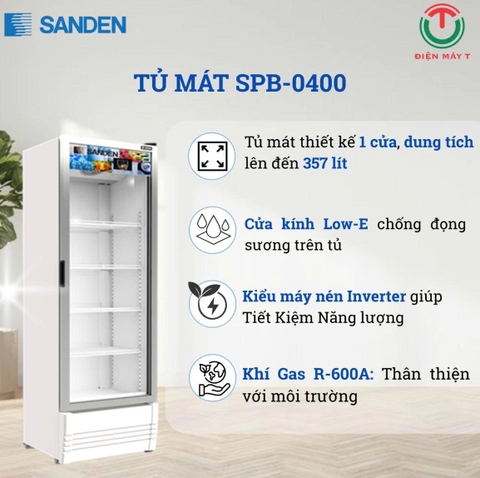 Tủ mát cửa kính Inverter 357 lít Sanden SPB-0400