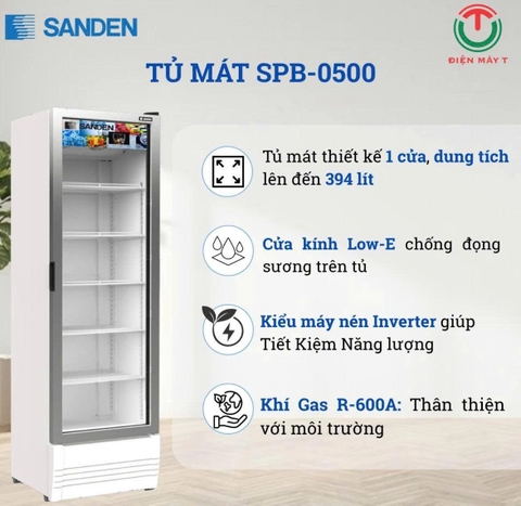 Tủ mát cửa kính Inverter 394 lít Sanden SPB-0500