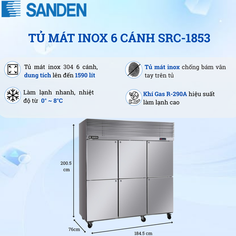 Tủ Mát Inox 304 Sanden 1590 Lít SRC-1853
