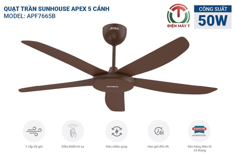 Quạt trần 5 cánh Sunhouse Apex APF7665B