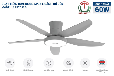 QUẠT TRẦN 5 CÁNH CÓ ĐÈN SUNHOUSE APEX APF7685G