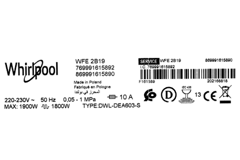 Máy rửa chén độc lập Whirlpool WFE 2B19
