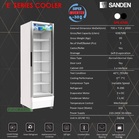 Tủ Mát Sanden 1 Cánh Inverter SPE-0700 Dung Tích 638 Lít
