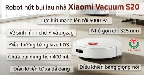 Robot hút bụi lau nhà Xiaomi Robot Vacuum S20 EU  - Hàng chính hãng ( BHR8629EU ) [2024]