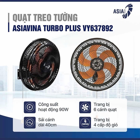 Quạt treo tường ASIAVINA Turbo Plus VY637892 Đen