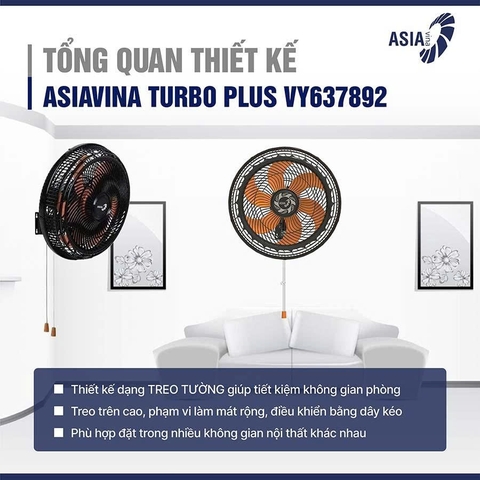 Quạt treo tường ASIAVINA Turbo Plus VY637892 Đen