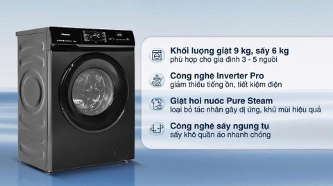 Máy giặt sấy Hisense Inverter giặt 9 kg - sấy 6 kg WD90N1Y