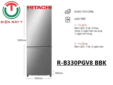 Tủ lạnh Hitachi Inverter 275 lít R-B330PGV8(BBK)