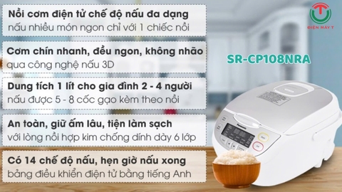 Nồi cơm điện tử Panasonic 1 lít SR-CP108NRA