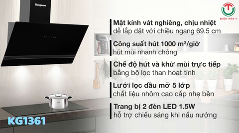 Máy hút mùi kính vát Kangaroo KG1361