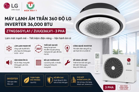 Máy lạnh âm trần 360 độ LG Inverter 36,000 btu ZTNQ36GYLA1/ZUUQ36LV1 _ 3Pha