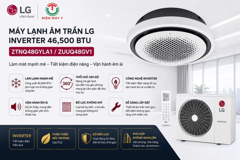 Máy lạnh âm trần 360 độ LG Inverter 46,500 btu ZTNQ48GYLA1/ZUUQ48GV1