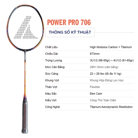 Vợt cầu lông ProKennex POWER PRO 706 1 vợt 1 túi
