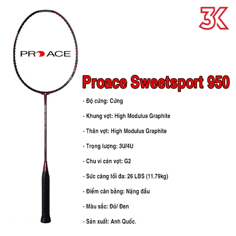 Vợt Cầu Lông Proace Sweetsport 950 1 khung vợt 1 túi [Chính hãng][Có bảo hành 4T]