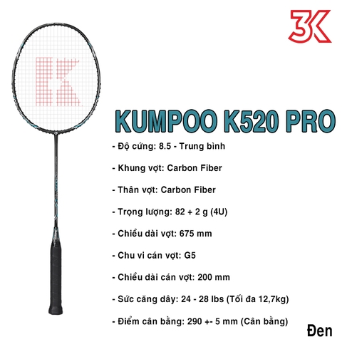 Vợt Cầu Lông Kumpoo Power Control K520 Pro 1 khung vợt 1 túi Tặng lưới  [Chính hãng][bảo hành 2T]