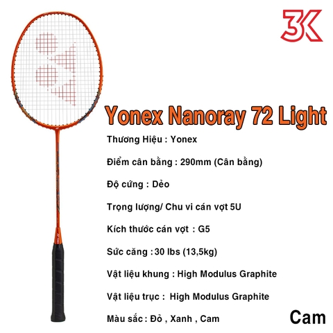 Vợt Cầu Lông Yonex Nanoray 72 Light 5U 1 khung vợt 1 túi [Chính hãng][bảo hành 3T]
