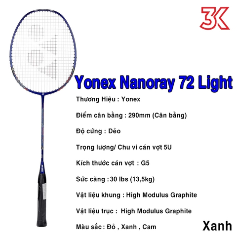Vợt Cầu Lông Yonex Nanoray 72 Light 5U 1 khung vợt 1 túi [Chính hãng][bảo hành 3T]