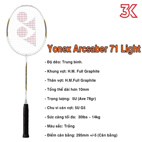 Vợt cầu lông Yonex Arcsaber 71 Light 1 Khung vợt 1 Túi [Chính hãng] [Ảnh thật] [BH 3 Tháng] [Có sẵn]