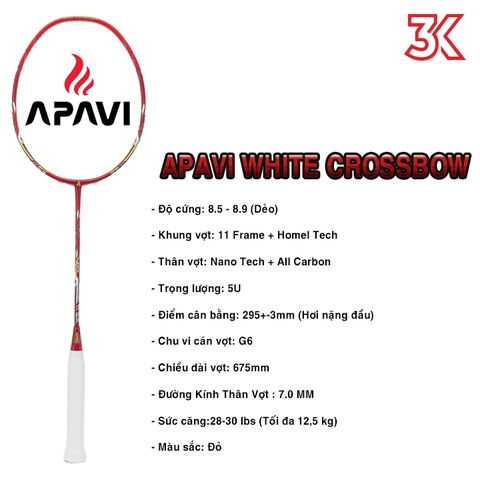 Vợt cầu lông Apavi White Crossbow 1 khung vợt 1 túi [Chính hãng][bảo hành 3T]
