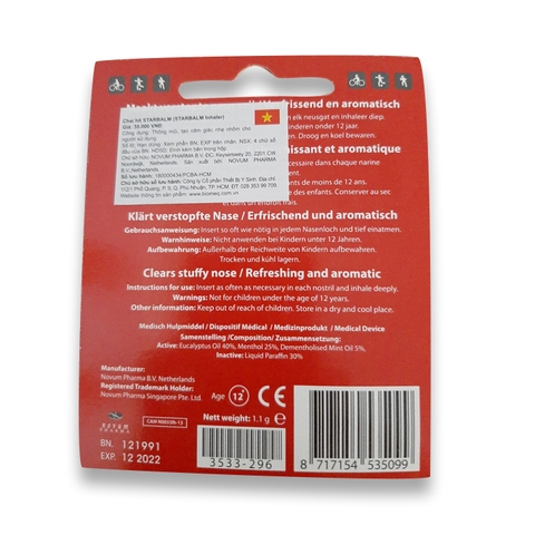Chai Hít Thông Mũi Giúp Tăng Cường Trao Đổi Oxy Starbalm Inhaler 1.1g