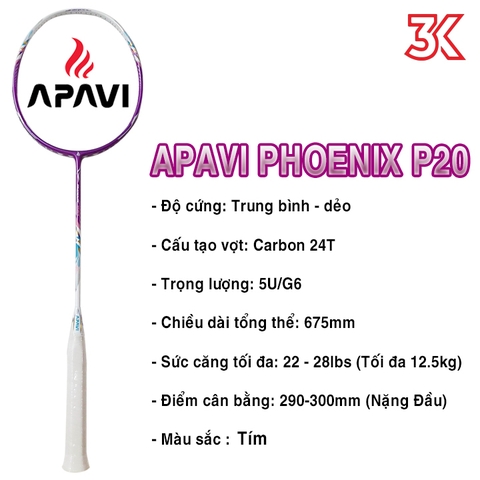 VỢT CẦU LÔNG APAVI PHOENIX P20 1 khung vợt 1 túi [Chính hãng][bảo hành 3T]