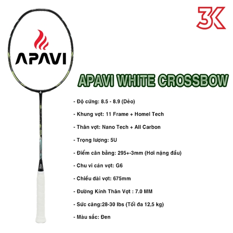Vợt cầu lông Apavi White Crossbow 1 khung vợt 1 túi [Chính hãng][bảo hành 3T]