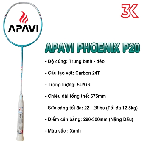 VỢT CẦU LÔNG APAVI PHOENIX P20 1 khung vợt 1 túi [Chính hãng][bảo hành 3T]