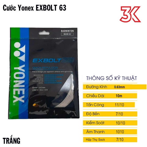 Dây cước căng vợt Yonex BG EXBOLT 63 [Chính hãng] [Tặng mã 50k] [FreeShip]