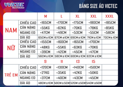 Áo cầu lông thể thao VICTEC STRIKE ON Size Nam Nữ Trẻ Em