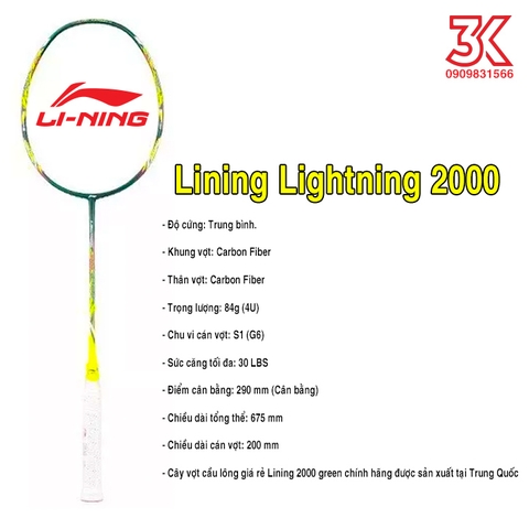 Vợt cầu lông Lining Lightning 2000 NEW 2021 1 Khung vợt 1 Túi [Chính hãng] [Ảnh thật] [Có bảo hành] [Có sẵn]