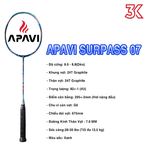 Vợt cầu lông Apavi Surpass 07 1 khung vợt 1 túi [Chính hãng][bảo hành 3T]