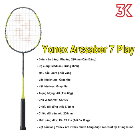 Vợt Cầu Lông Yonex Arcsaber 7 Play 4U 1 khung vợt 1 túi [Chính hãng][bảo hành 3T]