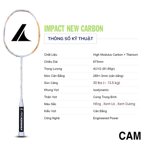 Vợt cầu lông ProKennex IMPACT NEW CARBON 1 vợt 1 túi