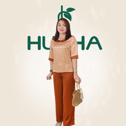 (Mẫu G09) -Đồ bộ trung niên Huy Hà : cổ tròn , tay lỡ , quần dài , áo gấm-quần lụa