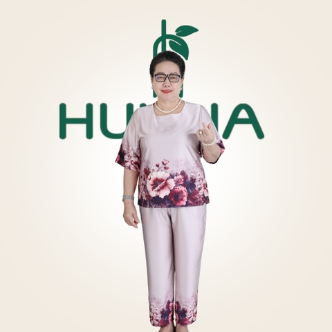 Đồ Bộ Trung Niên Nữ Sang Trọng HA56 - Bộ Lụa 9 Tấc Họa Tiết Hoa Cao Cấp, Quần Ống Đứng Tôn Dáng Cho Mẹ  | HUY HÀ