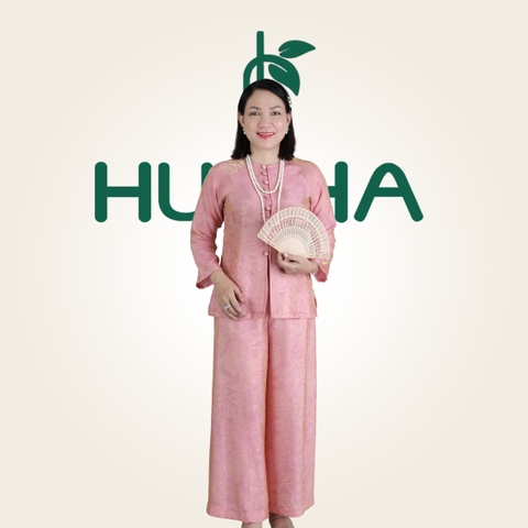 Bộ Pháp Phục Nữ Tịnh Đào - Lụa Nha Xá – Đồ Đi Chùa, Đi Lễ, Dự Tiệc Cho Mẹ LT14 | HUY HÀ