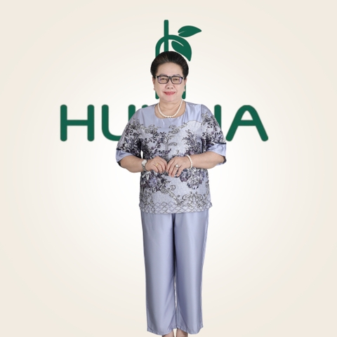 Đồ Bộ Lụa Trung Niên 9 Tấc HA60 – Bộ Mặc Nhà Cao Cấp In Hoa Thanh Lịch, Form Rộng Thoải Mái, Quà tặng mẹ, tặng bà | HUY HÀ